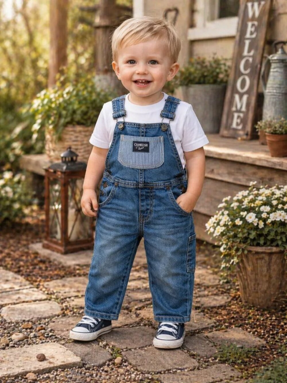 NWT OshKosh B’gosh Toddler Boy Overalls 2T Denim Striped Bib Blue